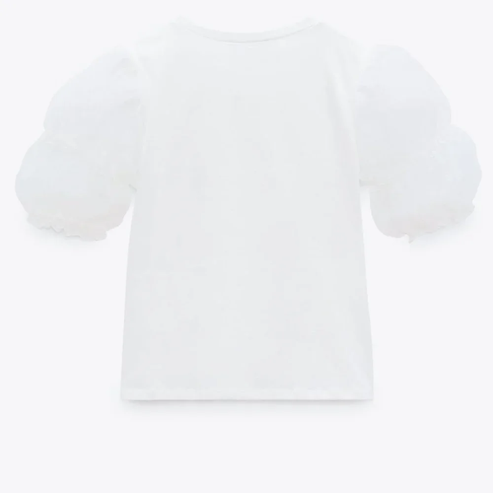 Zara White Organza Puff Sleeve Top Sz Large NWT